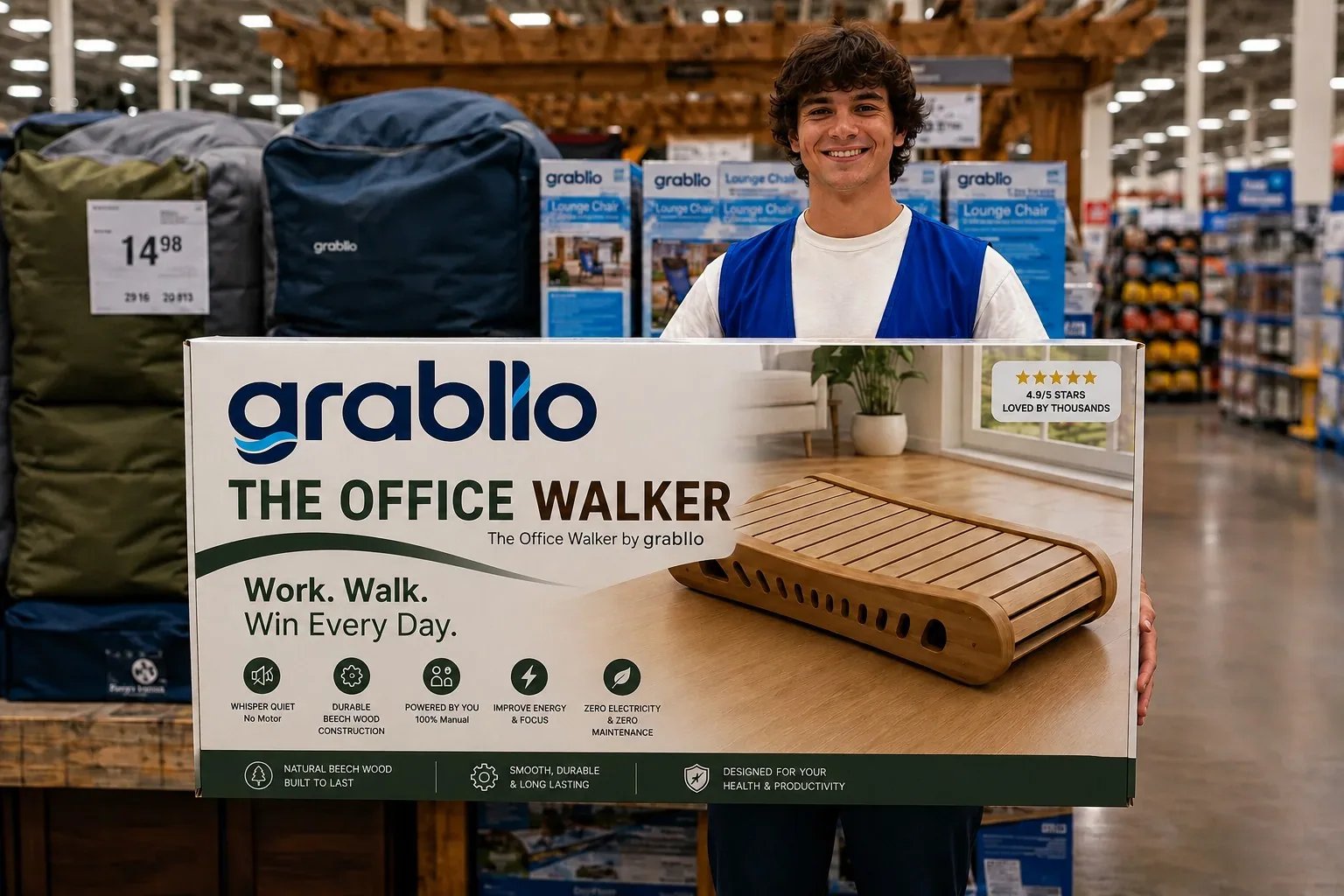 The Grabllo Office Walker in its retail packaging