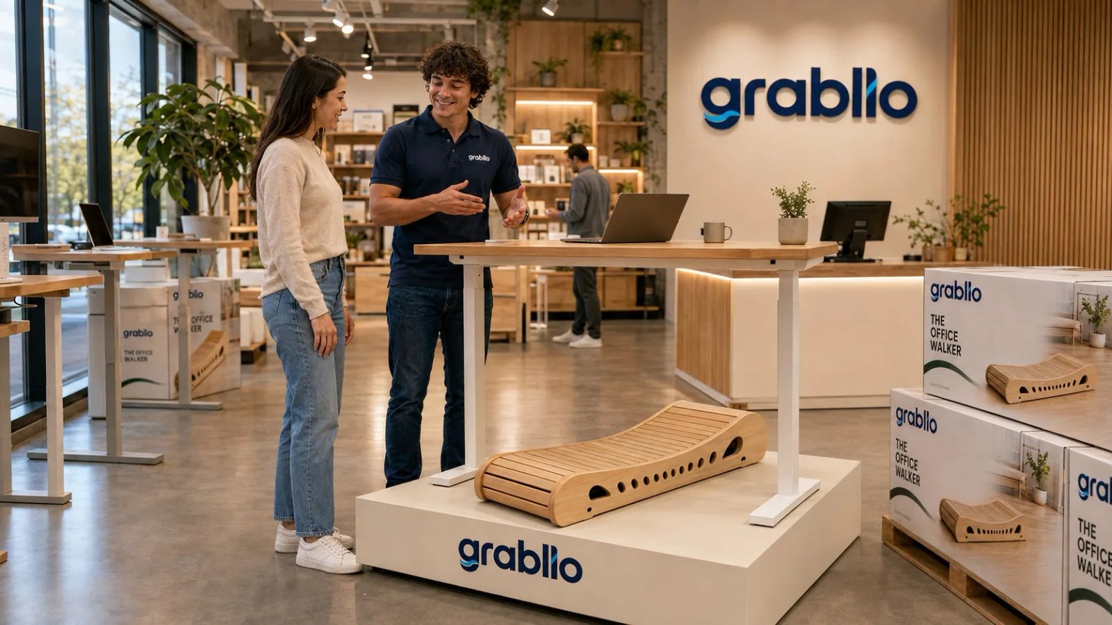 The Grabllo Office Walker set up beneath a standing desk